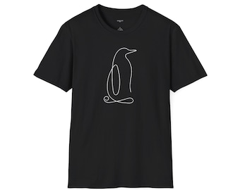 Maglietta minimalista con motivo a pinguino, maglietta streetwear in cotone nero, Why Not Penguin