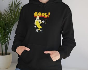 Felpa con cappuccio con banana e cartone animato divertente, maglietta grafica streetwear, design di frutta giocosa