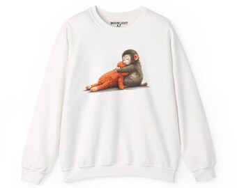 Felpa con grafica Monkey Punch, felpa con cappuccio con scimmietta che tiene in mano un peluche