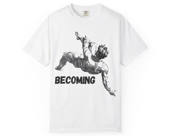 Maglietta grafica Becoming, arte minimalista, crescita personale, maglietta unisex con colori comodi