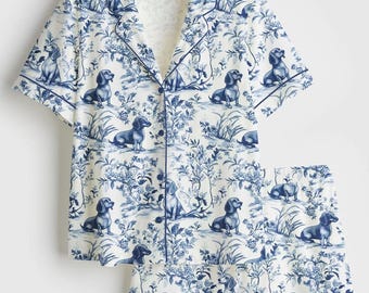 Pijama de satén con estampado de perro Corgi para mujer, pijama de manga larga para amantes de los perros, conjunto de pijama sedoso, regalo para mamás de mascotas, conjunto de ropa de estar por casa para damas de honor