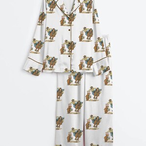 Cowboy-pyjamasset i satin för kvinnor, söt cowboy med kaninkorgtryck, kortärmad pyjamas, silkeslena cowgirl-pyjamasplagg för högtiderna bild 5