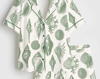 Coastal Grandmother Satin Pajama Set, Silky Beach Sleepwear for Women, Long Sleeve Lounge Set, Elegant Resort Wear, Meet Me At The Beach Pjs