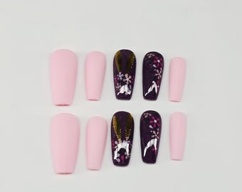 Ongles à presser personnalisés | Ongles en gel faits main | Attaches réutilisables | Jeu de clous sur commande