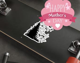 森の中へ行こう ダイカットステッカー | 松、モミの木、月、タイポグラフィ | 5サイズ展開