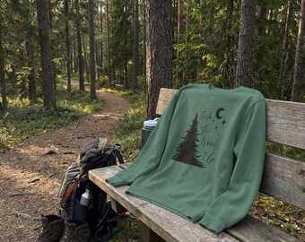 Into The Woods Sweatshirt – Forest Tree Moon Crewneck, Nature Pullover