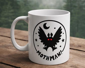 Mothman Cryptid Kaffee Tee Tasse 11oz | Mottenmann Silhouette Illustration