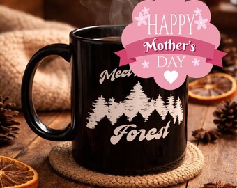 Meet Me in the Forest Mug | Black Ceramic Coffee Cup | Woodsy Tea