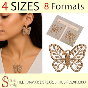 Butterfly Wings Embroidery Design FSL Earrings and Neckless| Butterfly Lace Ready Broderie Machine Digital File