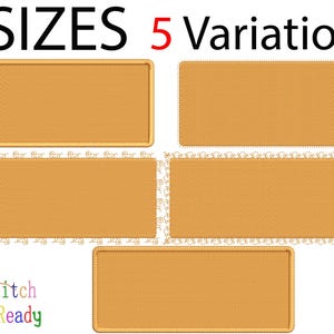 May include: The image shows five golden-brown rectangular designs with a textured appearance. The text at the top reads "9 SIZES 5 Variations." A logo with the text "Stitch Ready" is in the bottom left corner.