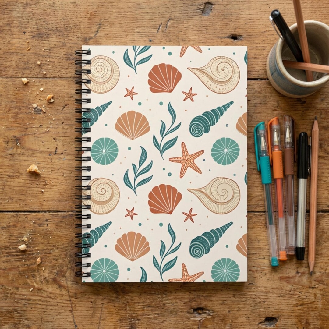 Sully Notebook Spiral Notebook, Seashell Design Journal, Lined Paper, Retro Nautical ...