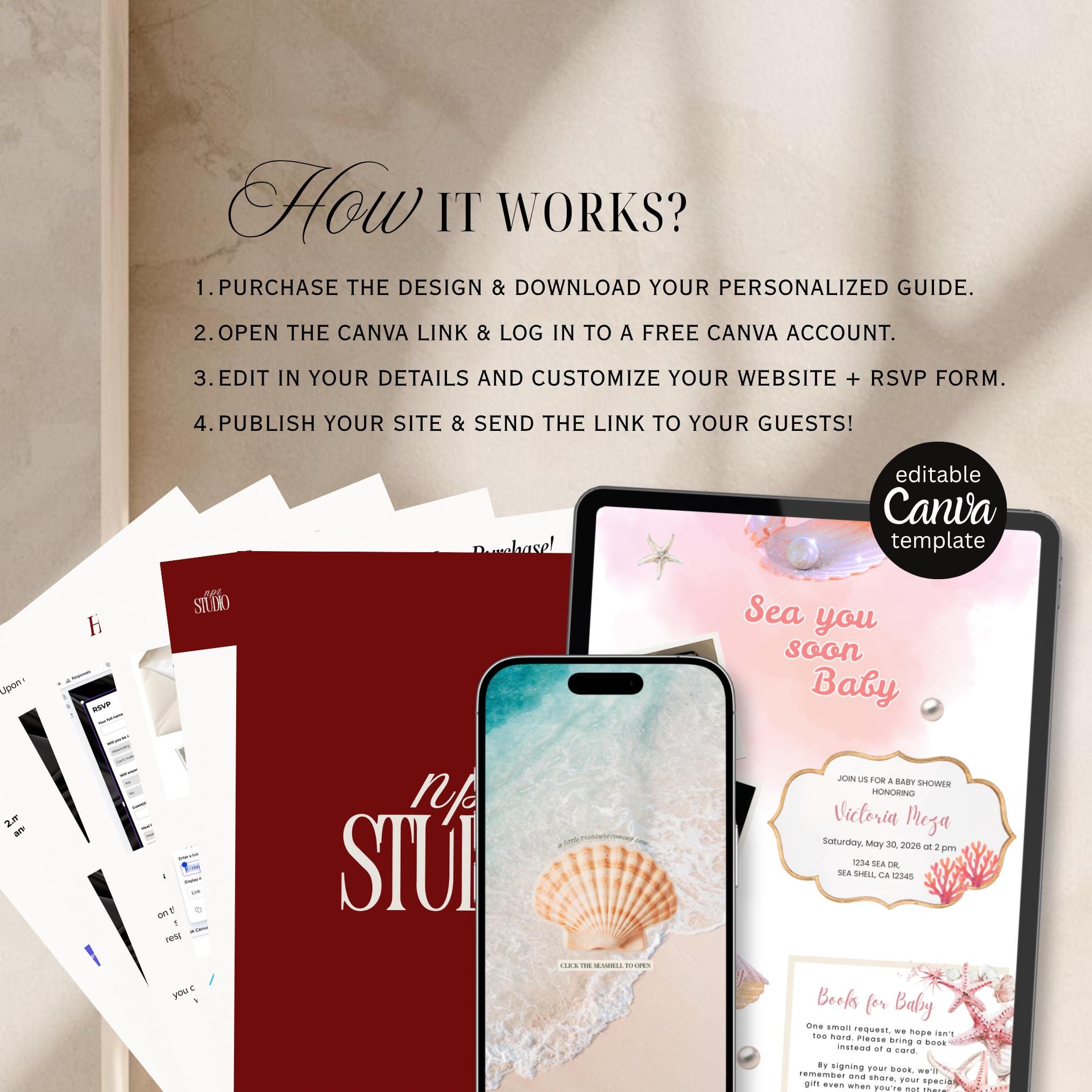 Sea You Soon Baby Shower Website Template With RSVP | Editable Canva ...