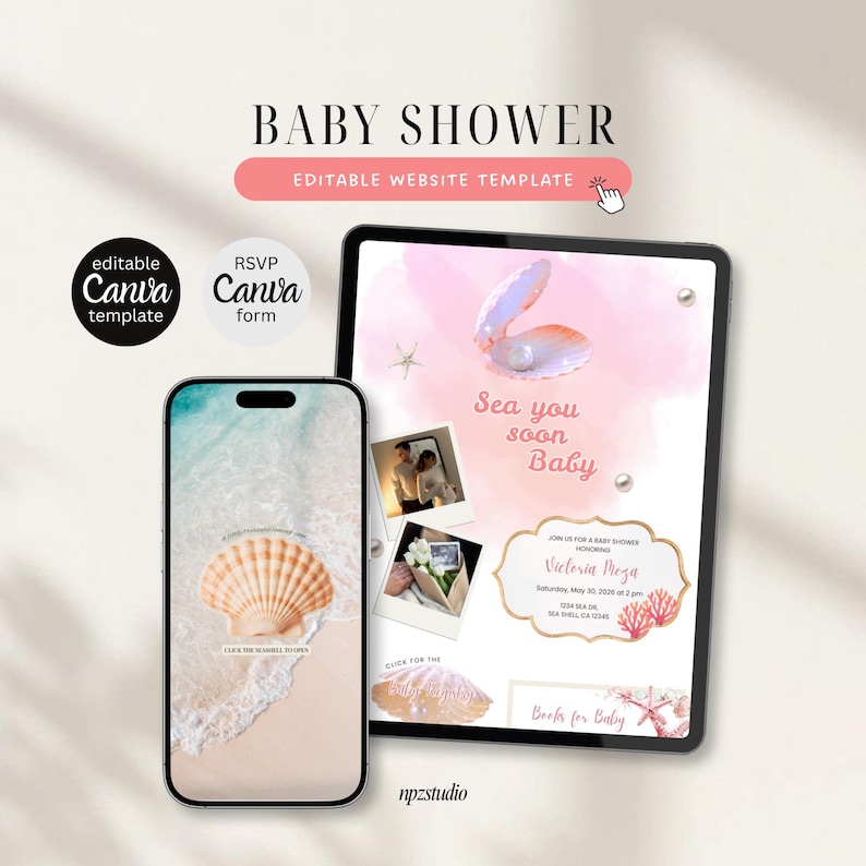 Sea You Soon Baby Shower Website Template With RSVP | Editable Canva ...