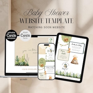 Plantilla de sitio web para baby shower con confirmación de asistencia (plantilla editable de Canva)