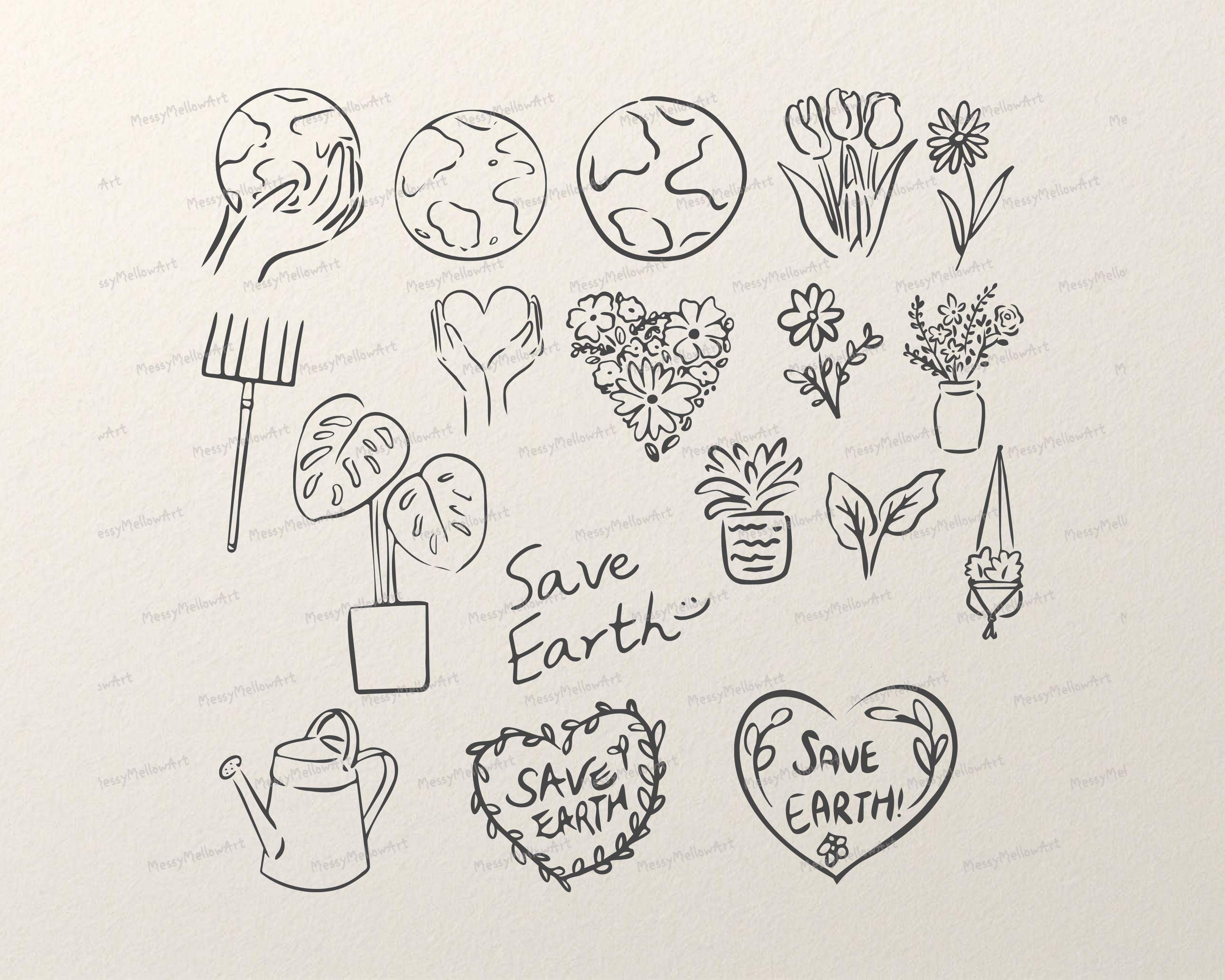 Hand Drawn Earth Day Doodles Clipart Bundle (SVG, PNG) | Commercial Use ...