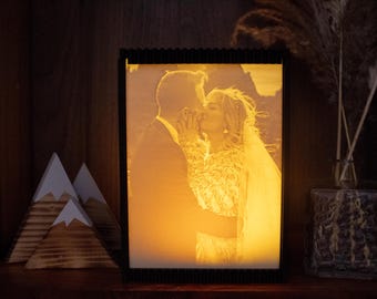 Lámpara de litofanía fotográfica personalizada – Lámpara de noche acanalada Japandi, regalo conmemorativo personalizado