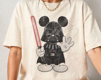 Camiseta vintage de Disney Mickey Star Wars, camiseta de Star Wars Darth Vader, camiseta retro de Disney Mickey Mouse, camiseta a juego para la familia de Disneyland 2026