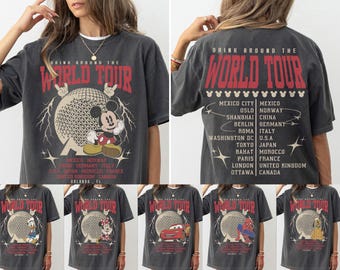 Camiseta vintage personalizada de Epcot World Tour de doble cara, Camiseta Drink Around the World, Camiseta de Epcot Disney World, Festival Drink Around the World de Epcot