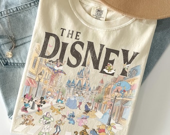 Camiseta retrô Magic Kingdom Main Street Castle Comfort Colors, Camiseta com personagens da Disney, Camiseta Walt Disneyworld, Camiseta de férias na Disney 2026