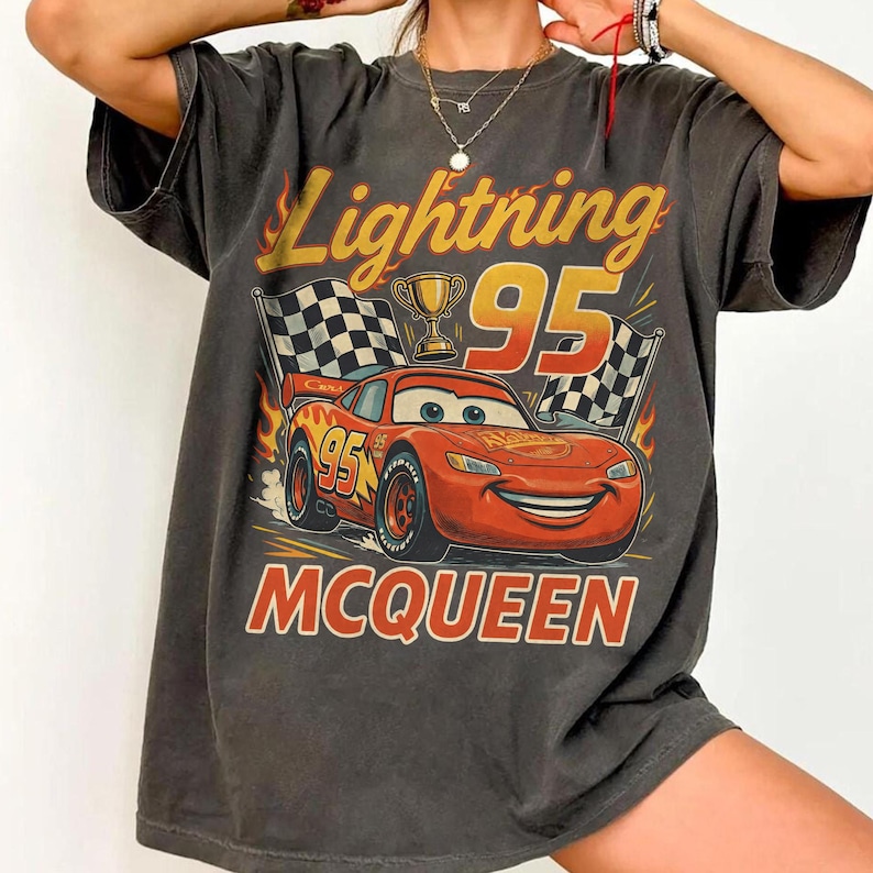 Vintage Lightning McQueen Comfort Colors Shirt, Retro Disney Cars Tee, Disney Pixar Cars Shirt, Cars Family Vacation 2026 Tee image 1