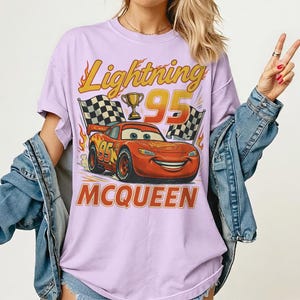 Vintage Lightning McQueen Comfort Colors Shirt, Retro Disney Cars Tee, Disney Pixar Cars Shirt, Cars Family Vacation 2026 Tee image 5