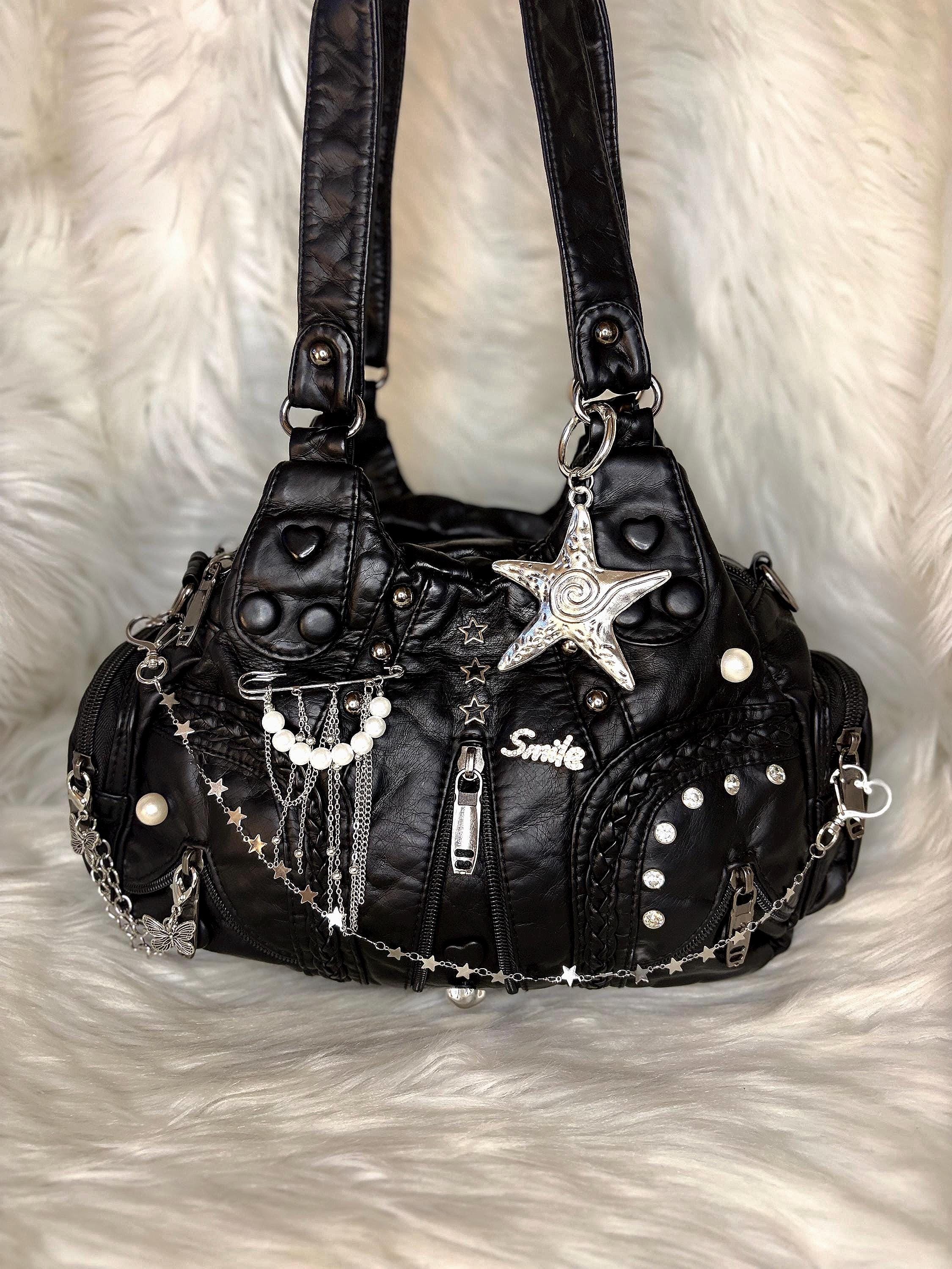 バッグ Black Croco Leather Studs Bag y2k 00s Y2k Studs Bag - Etsy UK