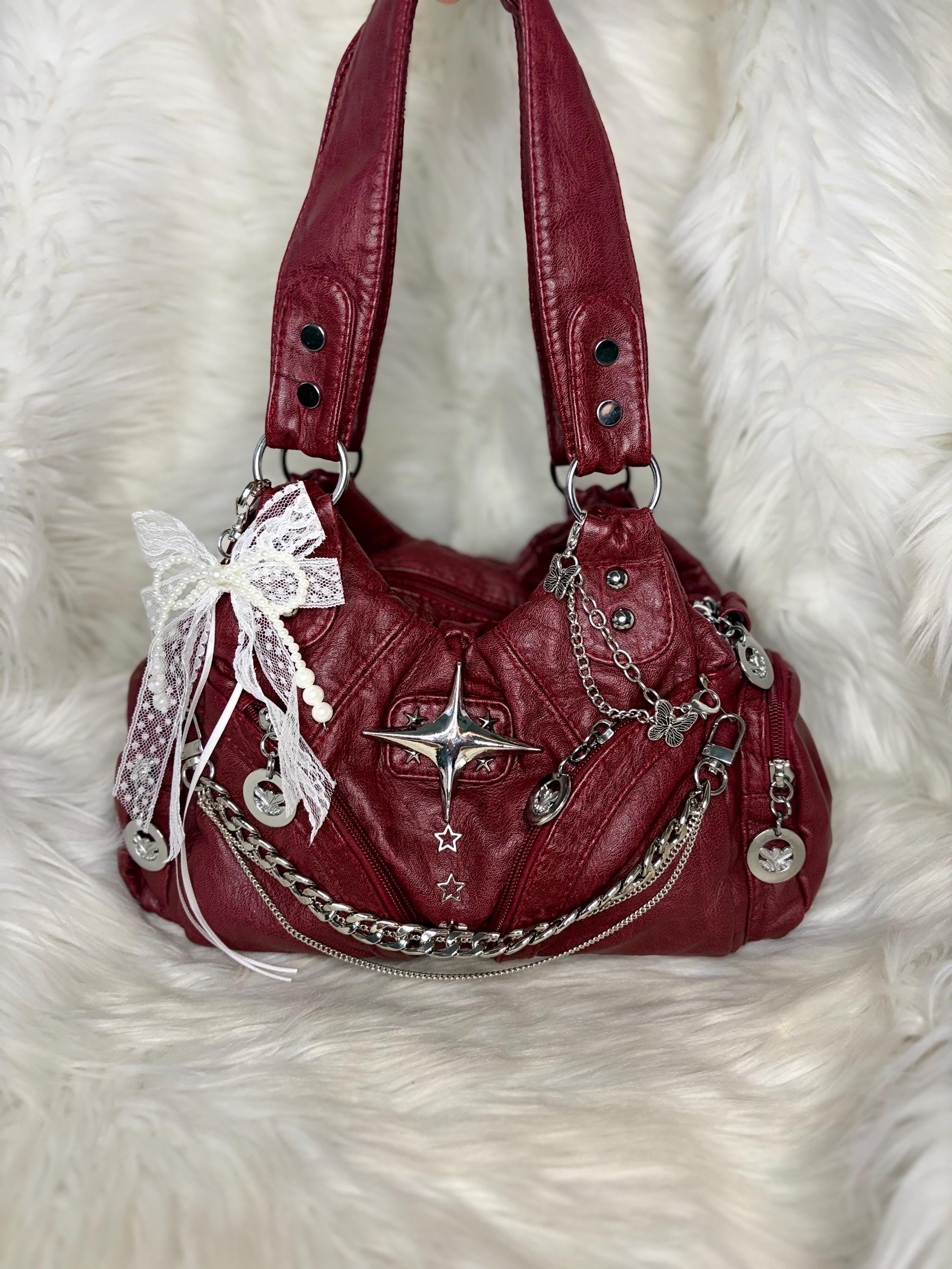 Red Y2K Star Shoulder Bag – Grunge Indie Charm Bag, Vintage 