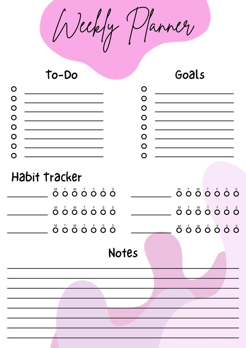 Simple Weekly Planner - Etsy