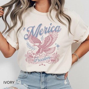 Women's Retro 'Merica Shirt | Vintage Western Patriotic Top | Comfort Colors T-shirt | 250th Anniversary Tee image 2
