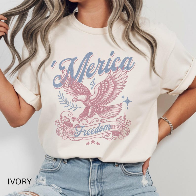 Women's Retro 'Merica Shirt | Vintage Western Patriotic Top | Comfort Colors T-shirt | 250th Anniversary Tee image 2