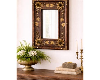 Antique/Vintage Arts & Crafts  Rococo Dark Repousse Hammered Brass Mirror Frame