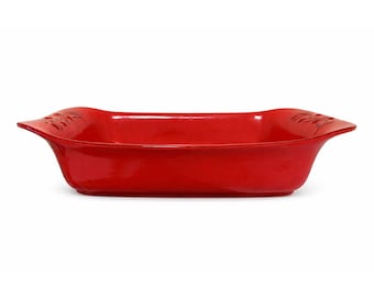 Large Vintage Cerutil 1970s  Stoneware Red Rectangular Casserole Dish Portugal
