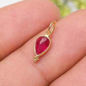 Dainty Ruby Teardrop Pendant, Gold Bezel Red Gemstone Charm, July Birthstone Jewellery,