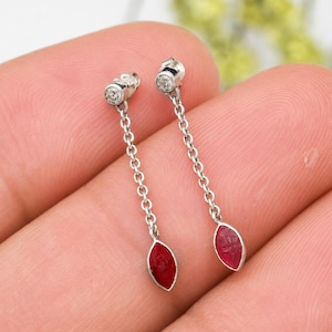 Pendientes colgantes de rubí y diamante hechos a mano: Plata de ley 925