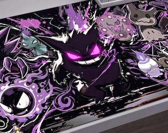 Gengar Desk mat, Ghost type pokemon Mouse pad, Ge ngar Lover Gift 31.5"x11.8"