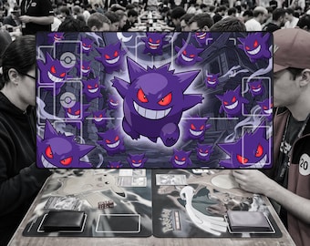 Gengar Playmat — TCG Card Game Mat, Dark Fantasy Anime, Desk PlayMat with zones, No zones