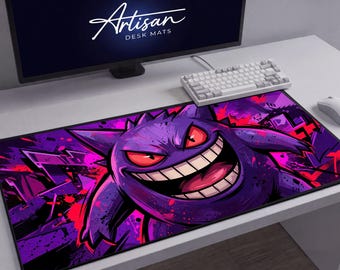 Gengar Desk Mat, Ghost Gaming Mousepad XL Neoprene, Dark Fantasy Anime Fan Art