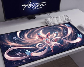 Sylveon Eeveelution Fairy Type Desk Mat, Eevee Evolution XL Neoprene Mousepad
