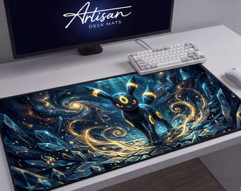 Umbreon Desk Mat, Dark Cat XL Neoprene Mousepad for Gamers