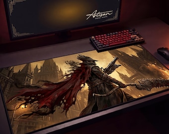 Bloodborne Desk Mat, Saw Cleaver Hunter Gaming Mousepad XL Neoprene, Dark Souls Soulslike Fan Gift