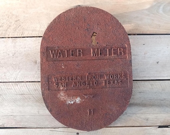 Vintage Salvage Cast Iron Water Meter Cover "Western Iron Works" San Angelo TX
