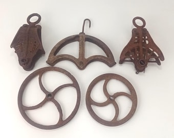 Lot of (2) Pulleys and (3) Pulley Frames Construction, Barn, Not a Matching Set, Read Description !