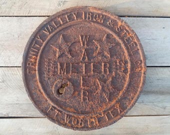 Antique Cast Iron Water Meter Cover "Trinity Valley Iron & Steel CO"