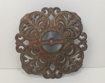 Antique Cast Iron Oil Lamp Base with Brass Tone Finish