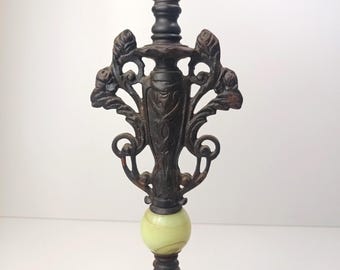Antique Cast Iron Bridge Lamp Base and Stem with Uranium Slag Glass Orb