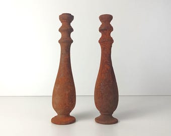 Pair of Antique Cast Iron Lamp Base Spindle Body Candelabra Parts 9" H