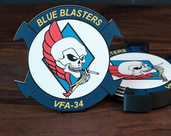 VFA-34 Blue Blasters Navy Coasters–Squadron Gift–Military Retirement Gift–Naval Aviation Decor–Veteran Man Cave Barware