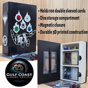 MTG Commander Deck Box, Skeleton Hand Spellbook Deck Case, Dice Storage, Magnetic Closure, Holds 100 Double Sleeved Cards