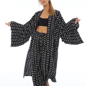 Sustainable Boho Kimono, Artisan Rayon Batik Beach Cover Up, Breathable Resort Loungewear