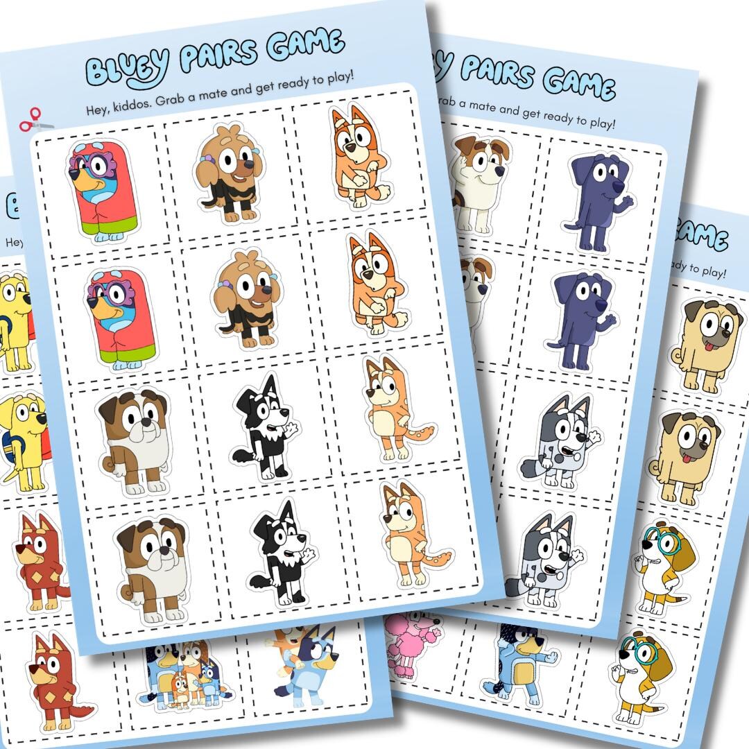 Bluey Pairs Memory Game Printable, Kids Memory Matching Activity (PDF ...